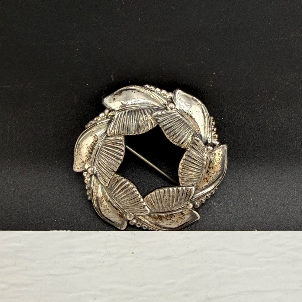 Vintage Danecraft Brooch Silver Wreath Leaf Signed Sterling Pin Vintage Jewelry